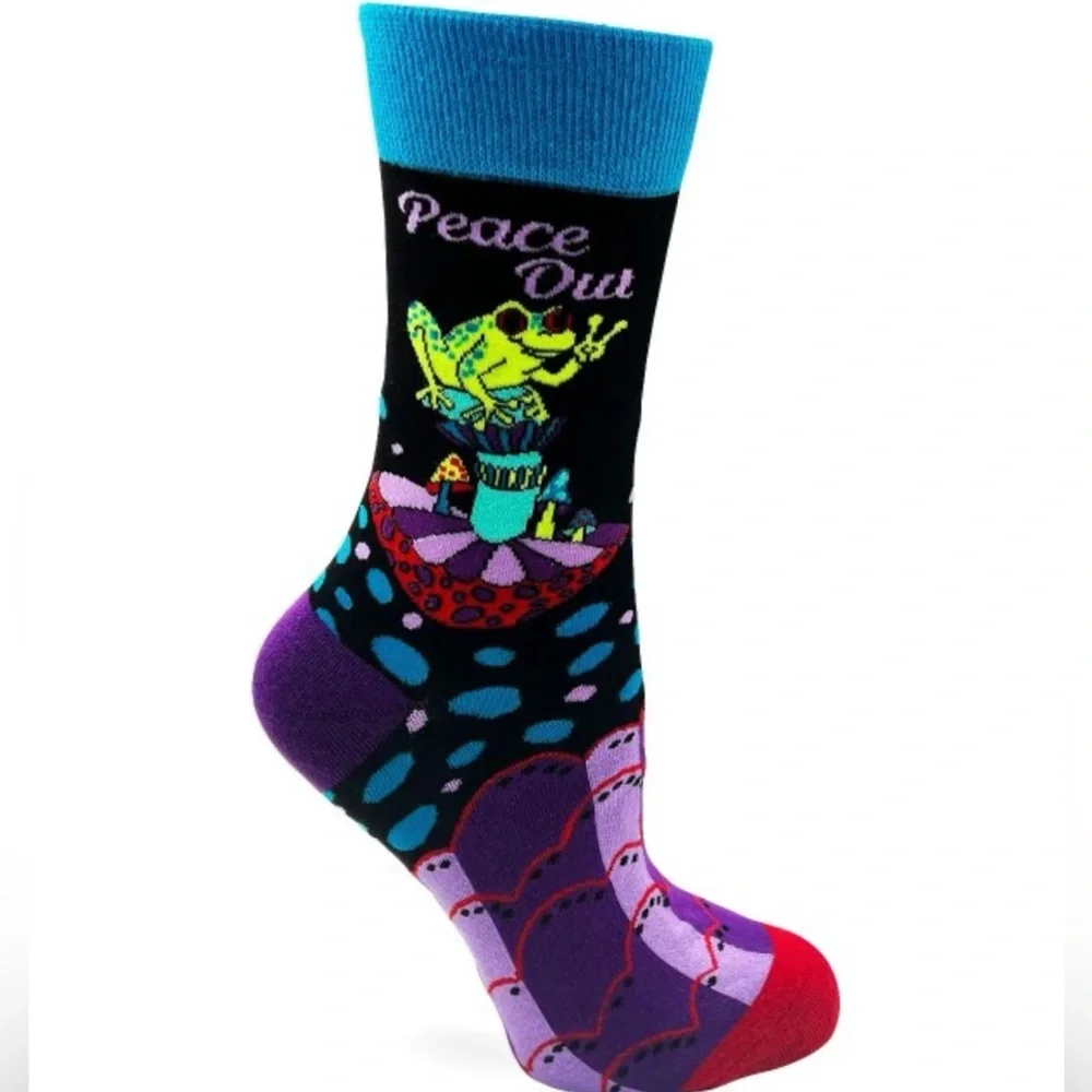 •Peace Out and Hop On• Colorful Statement Novelty Crew Socks - Picture 3 of 3